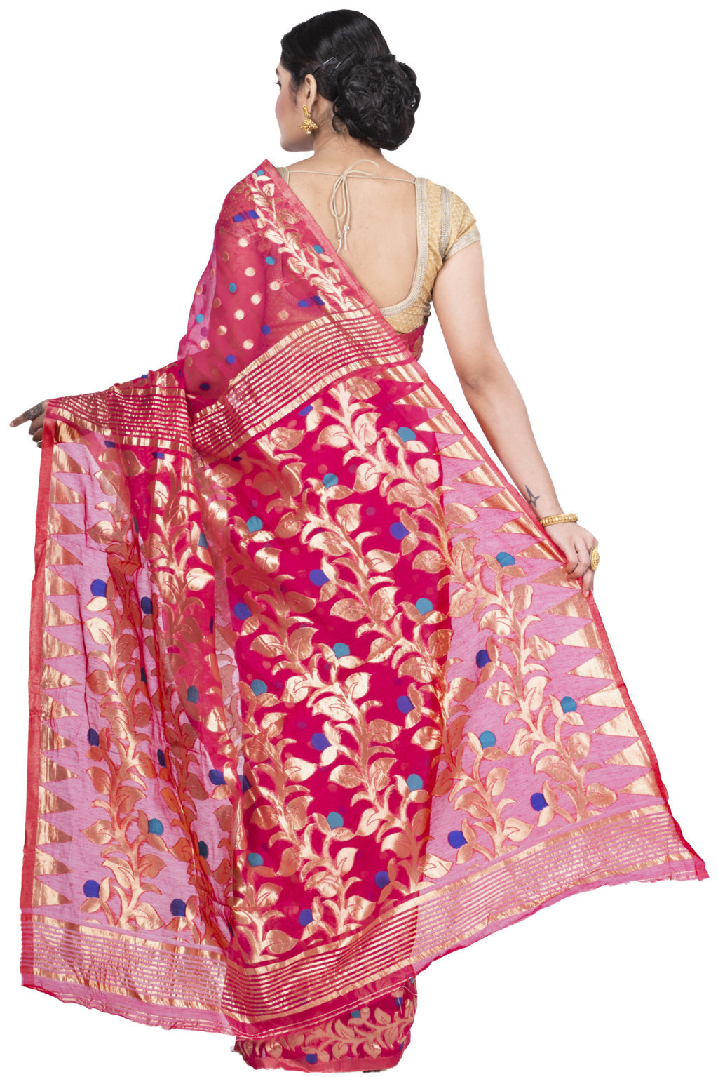 Pink Pure Cotton Lataguti_Jmdni Jamdani Saree (689)
